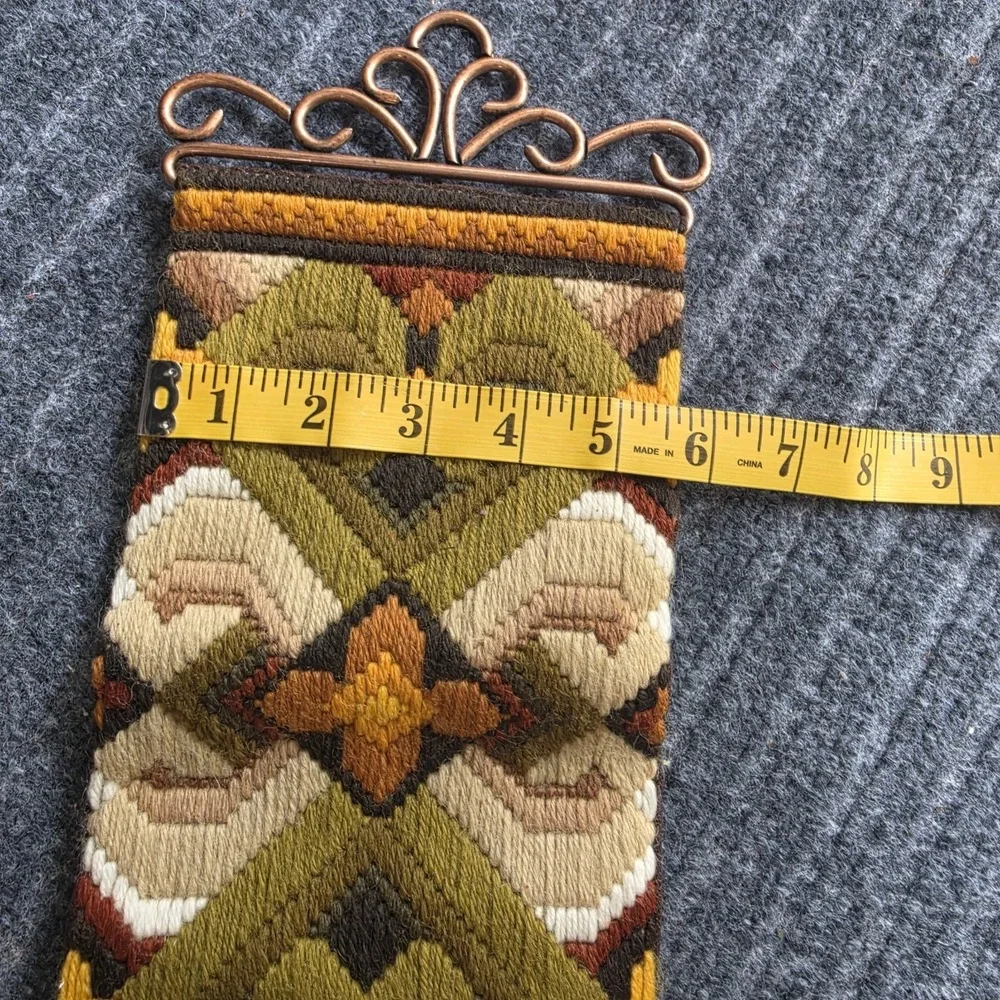 Vintage Norwegian Tapestry Bell Pull Cast Hardware Scandinavian Hand Made 5 x 30